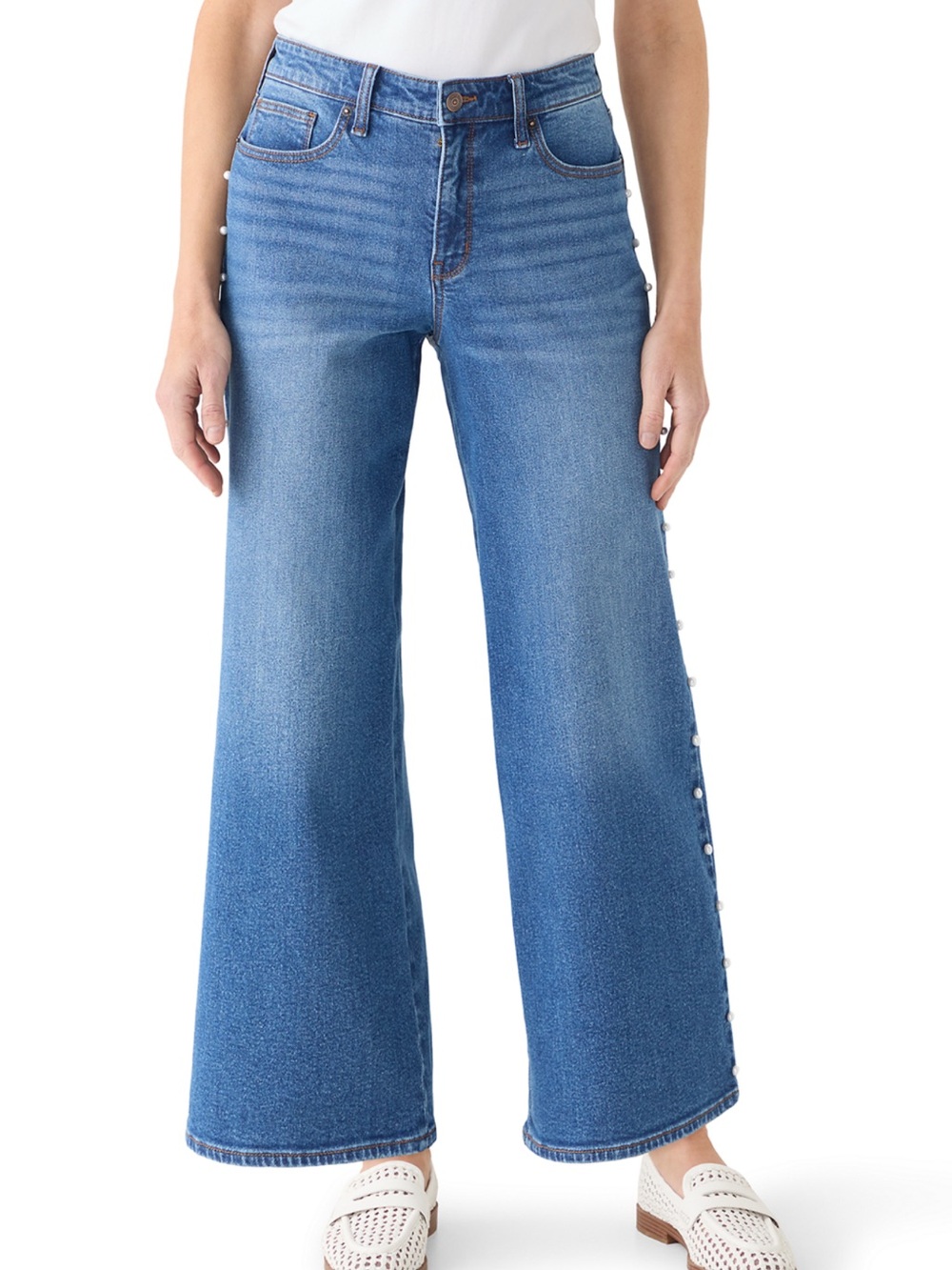 Crown & Ivy™ Women's Pearl Trim Cropped Wide Leg Pants